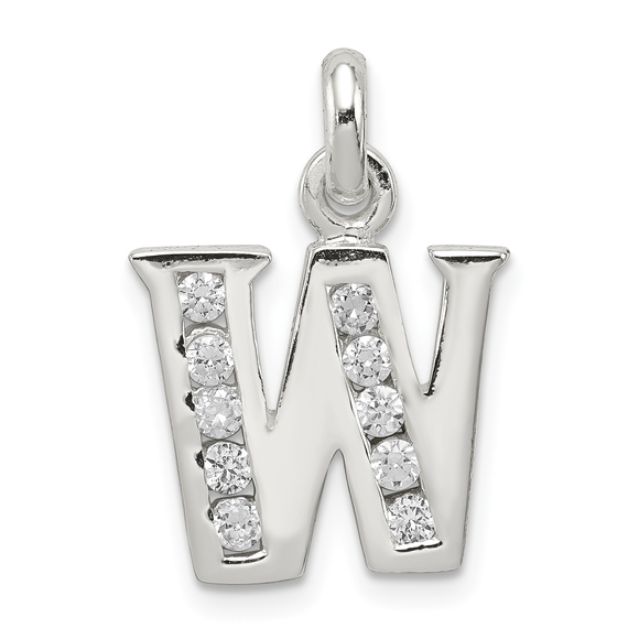 Sterling Silver White CZ Letter W Initial Pendant - Picture 1 of 4